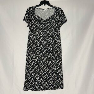 Motherhood Maternity Floral Dress – Black w/ White & Red Flowers – Size M – EUC